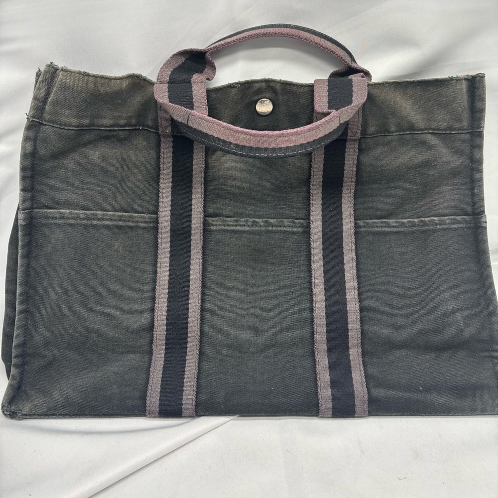 Authentic Hermès Fourre PM Canvas Navy & Grey Mini Tote Bag - Picture 4 of 6